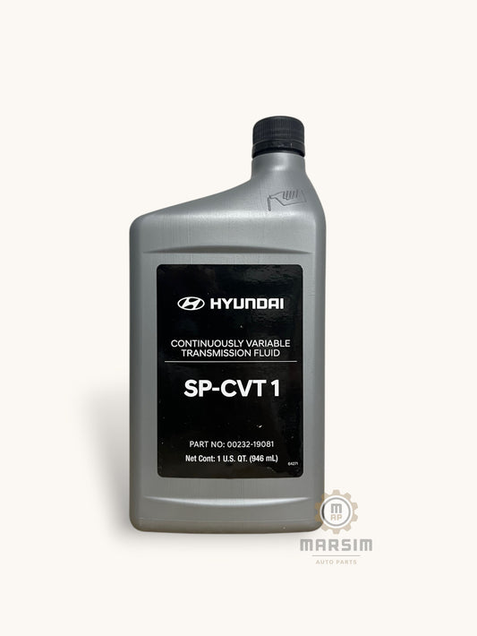 Bottle of Hyundai Continuously Variable Transmission Fluid SP-CVT 1 on a white background