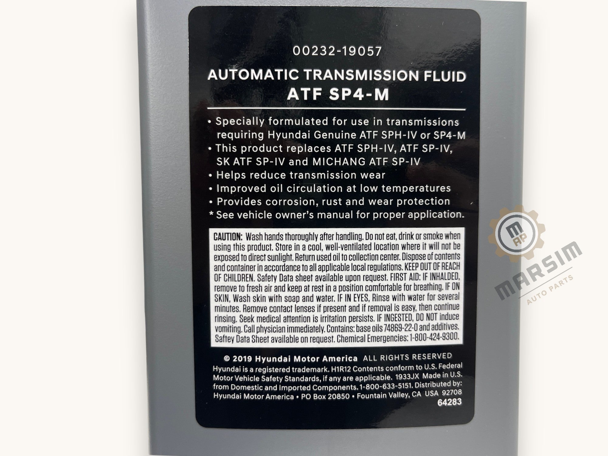 Hyundai automatic transmission fluid container with label on a white background