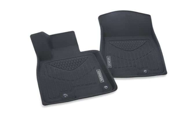 A pair of black rubber car floor mats shown on a clean white background. The mats feature textured, molded sections and a small white 'BARR' brand logo on each piece.